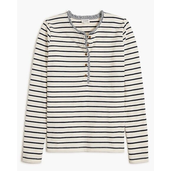 J.Crew Factory Striped ruffle-collar henley Long Sleeves New Size S Small - Picture 10 of 10